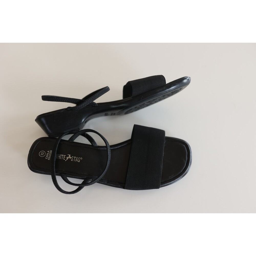 White Stag Carla Open Toe Ankle Strapy Y2K Wedge Sandals Black 10